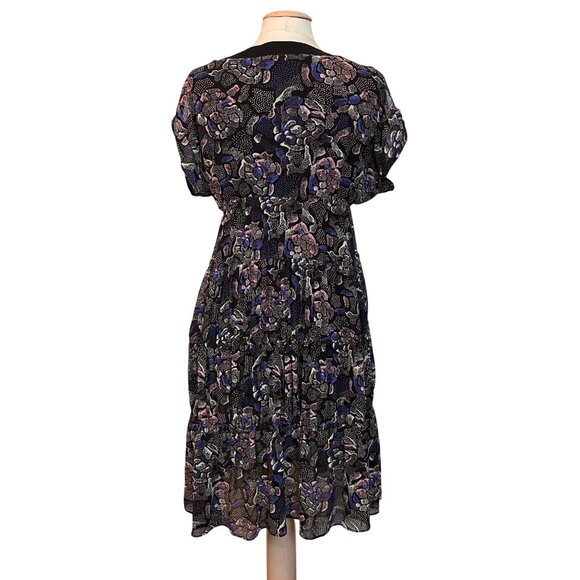 I Love Ronson V-Neck Floral Dress Med Black Multicolor Babydoll Tiered Fairygoth - Picture 4 of 10